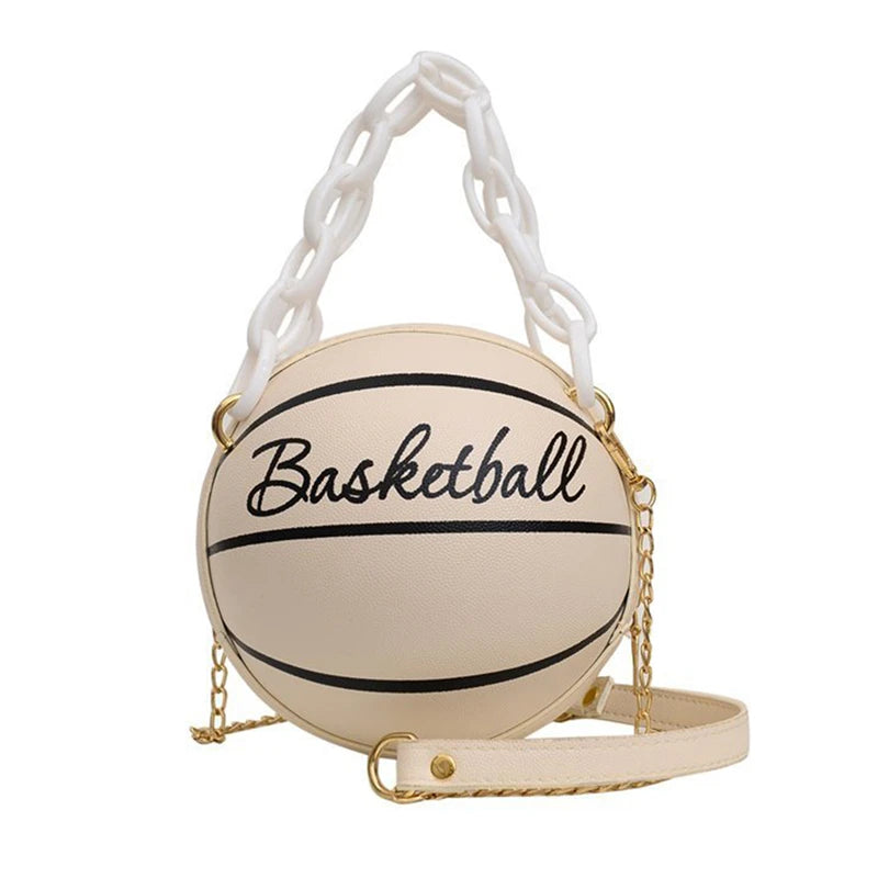 Women Shoulder Bag PU Leather Chain Basketball Bag New Letter Print Teenagers Handbag Fashion Crossbody Bags Female Good Vibrations
