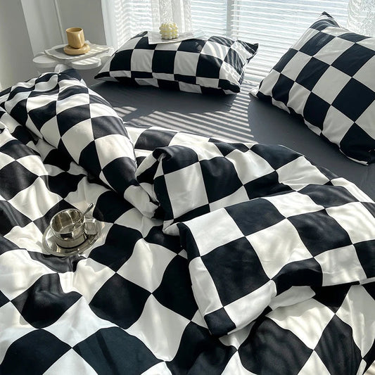 Checkerboard Bedding Comforter Set with Pillowcase bed sheet Single Full Size Bed Linen Duvet Cover Set Queen/King Double Single Good Vibrations