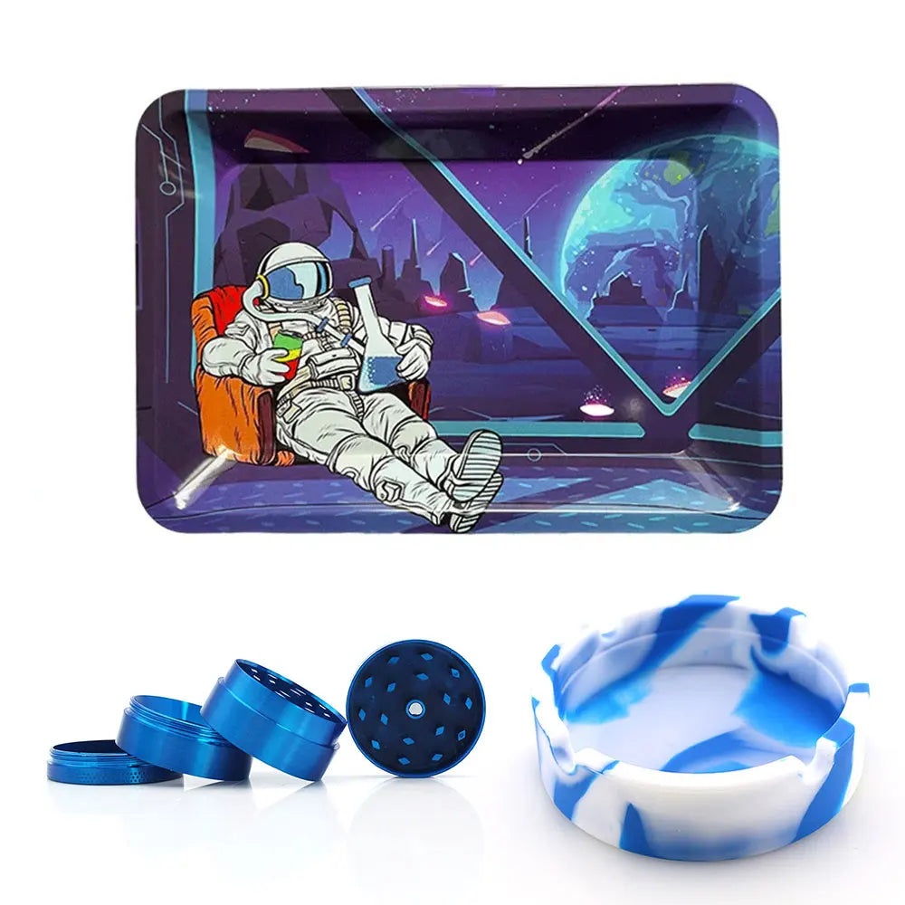 18cmx12.5cm Herb Tobacco Rolling Tray Set Silicone Ashtray Ash Tray 40mm Metal Herbal Grinder Kit Smoking Accessories Good Vibrations Adult Super Store