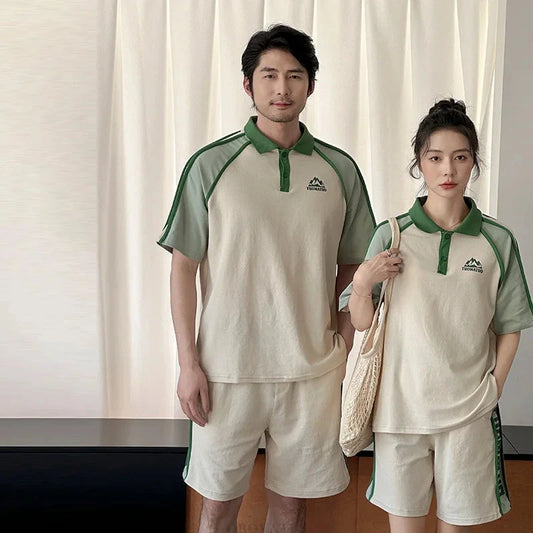 Couples Matching Outfit for Family Look Clothes Set Polo Shirt And Shorts 2 Pieces Clothing Suit New Summer Dad Mom Baby Costume Good Vibrations