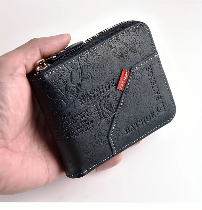 Men's Wallet Made of PU Wax Oil Skin Purse for Men Coin Purse Short Male Card Holder Wallets Zipper Around Money Coin Purse Good Vibrations