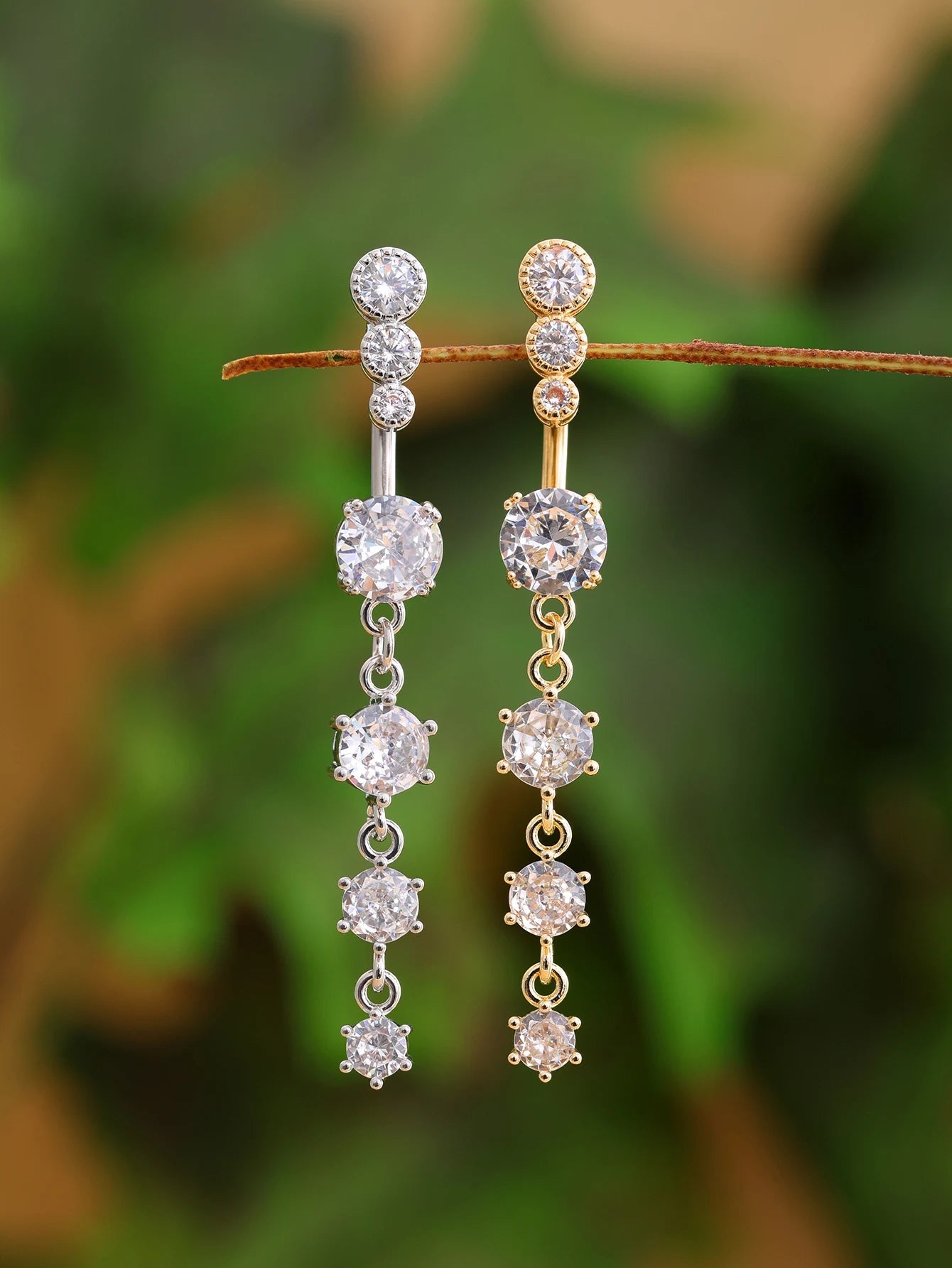 Gold Color Stainless Steel Belly Button Ring Long Dangled Flower CZ Crystal Navel Belly Piercing Rings for Women Sexy Jewelry Good Vibrations Adult Super Store