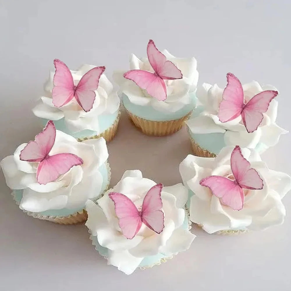 48Pcs Wafer Paper Butterflies for Cake Decor 3D Butterfly Cupcake Toppers Wedding Birthday Baby Shower Party Decoration Supplies Good Vibrations