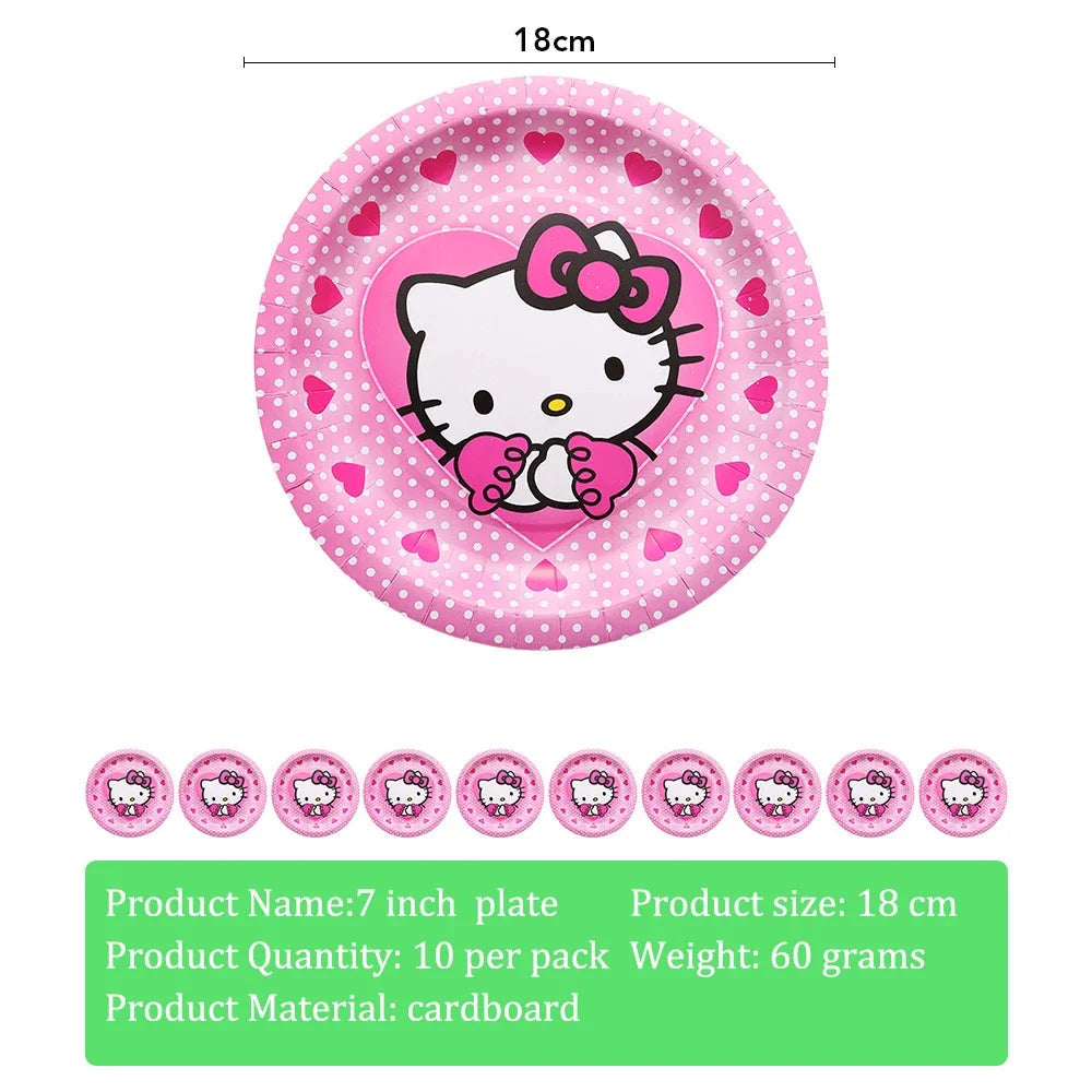 Hello Kitty Theme Girls Birthday Party Disposable Tableware Paper Cup Plate Balloon Kids Favors KT Balloon Party Decor Supplies Good Vibrations