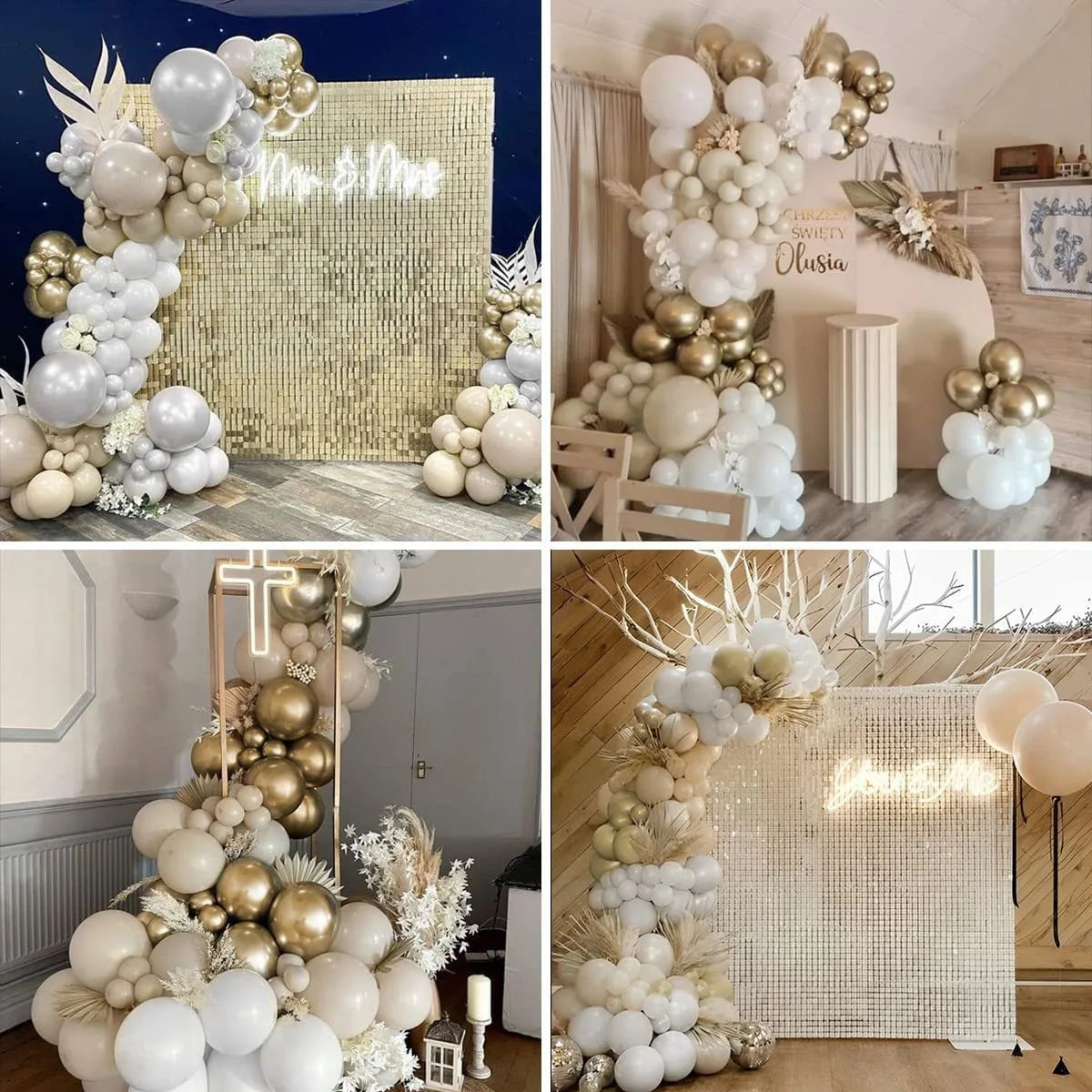 146Pcs White Metallic Gold Balloons And Bohemian Balloon Garlands Suitable For Wedding Engagement Party Decorations Good Vibrations