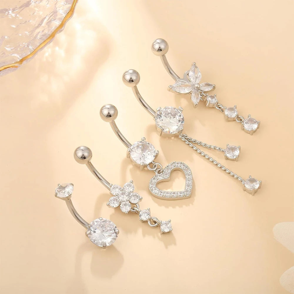 3-5pcs/Lot Belly Button Ring Sets Heart Butterfly Flower Dangled Belly Piercing Nombril 14G Curved Navel Rings Jewelry for Women Good Vibrations Adult Super Store