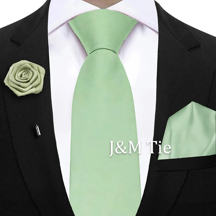 Mens Ties Set Sage Green Pink Grey Brown NeckTie Pocket Square Brooch Wedding Tie Suit Accessories Fit Group Holiday Party