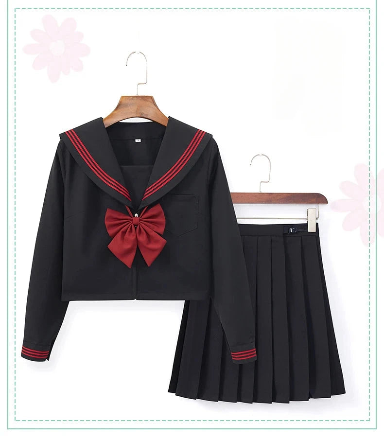 BLACK Orthodox College Style Japanese Korean Student School Uniform JK Uniform Girl Anime Cosplay Sailor Suit Class Top Skirts-A Good Vibrations Adult Super Store