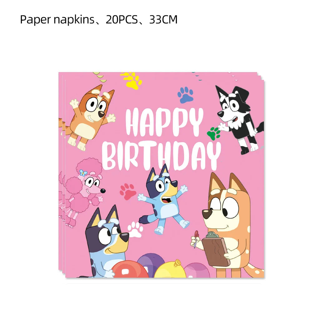 Bluey Birthday Party Supplies Disposable Tableware Paper Plates Paper Cups Tissues Boys Birthday Party Decoration Children Like Good Vibrations
