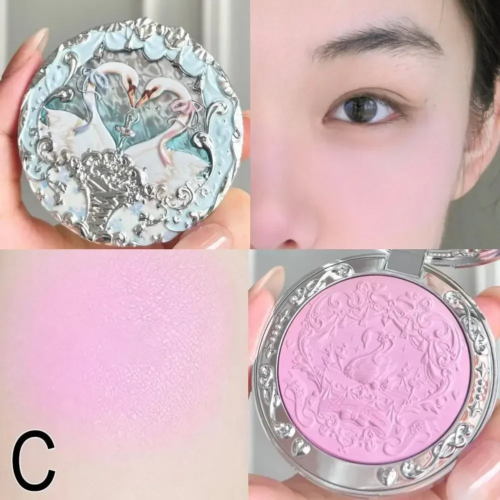 Flower Knows Swan Ballet Series Swan Embossed Blush Lasting Natural Waterproof Blush Cosmetic Fairy Handheld Mirror Good Vibrations