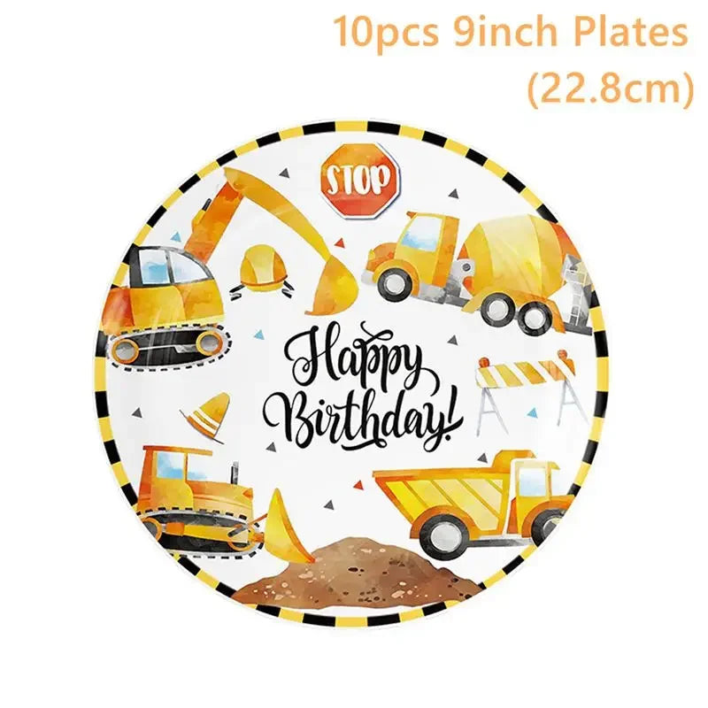 Construction Party Disposable Tableware Paper Plates Napkins Construction Truck Birthday Decorations Excavator Party Supplies Good Vibrations