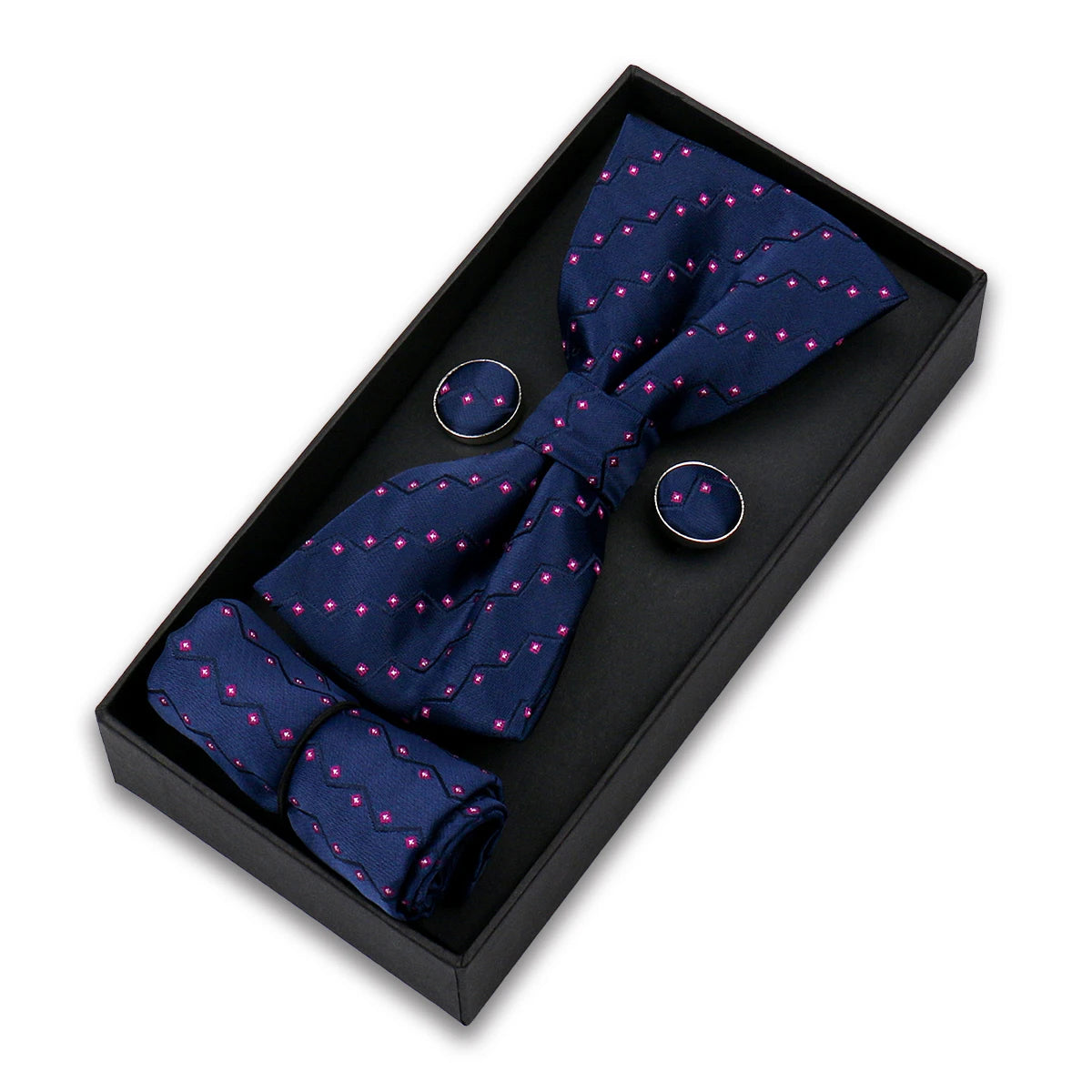 Bowtie For Men Set Gift Box Business Gift Fashion Bow Tie Pocket Square Cufflinks Set Bowtie 3pcs For Wedding Hanky Cravata Neck Good Vibrations
