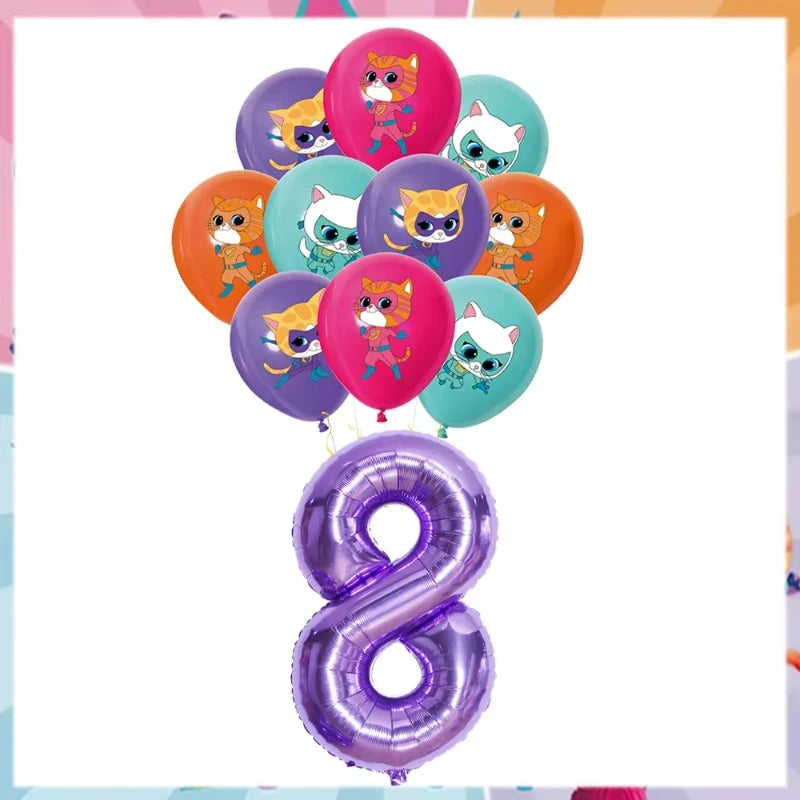 Cartoon Superkitties Birthday Party Decorations Balloons Disposable Tableware Set Paper Plates Banner for Baby Shower Kids Gifts Good Vibrations