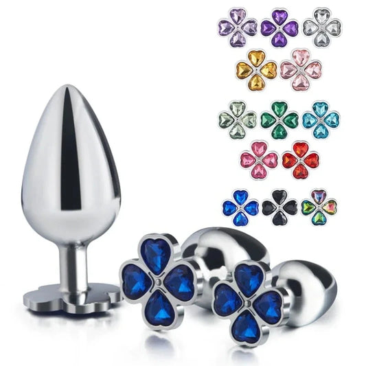 Lucky Clover Gem Anal Plug,S/M/L Size Four Leaf Clover Stainless Steel Crystal Jewelry Anal Butt Plugs Good Vibrations Adult Super Store