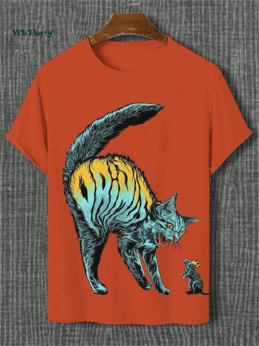Cat Pattern Men's T-Shirt 3D Print Funny Animal Short Sleeve T-Shirt Oversized Tops Summer Daily Outdoor Casual Men's Clothing Good Vibrations