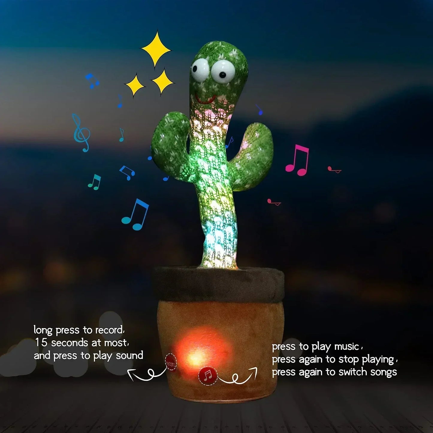 Talking Cactus Toy with LED 120 English Songs Singing Musical Toys Repeat What You Say Suitable for Babies and Toddlers Good Vibrations