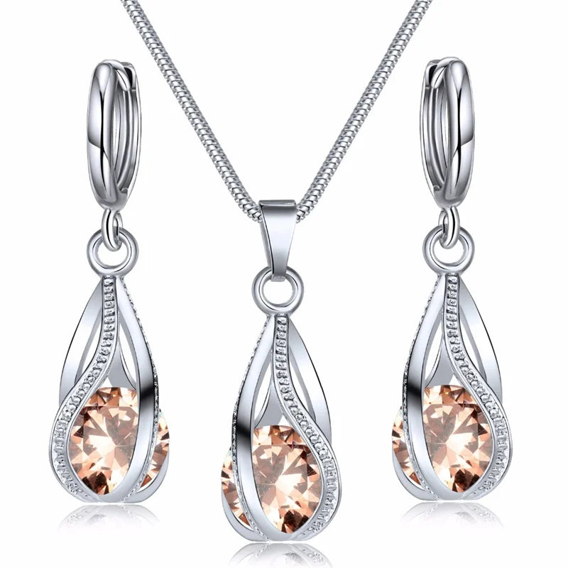 Chic Melody Pendant Necklace & Earrings Set - Glittering Zircon Crystal Jewelry for Women Good Vibrations