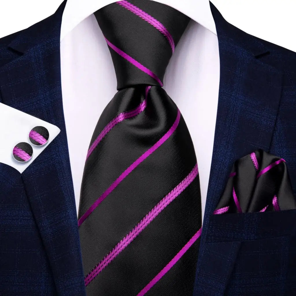 Black Red Striped Silk Wedding Tie For Men Handky Cufflink Gift Men Necktie Fashion Business Party Dropshiping Hi-Tie Designer Good Vibrations