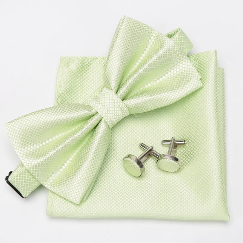 Men Bowtie Set 3pcs Plaids Classic Fashion Wedding Party Formal Cufflinks Bow Tie Handkerchief Cuff Links Lots Three Piece Set Good Vibrations