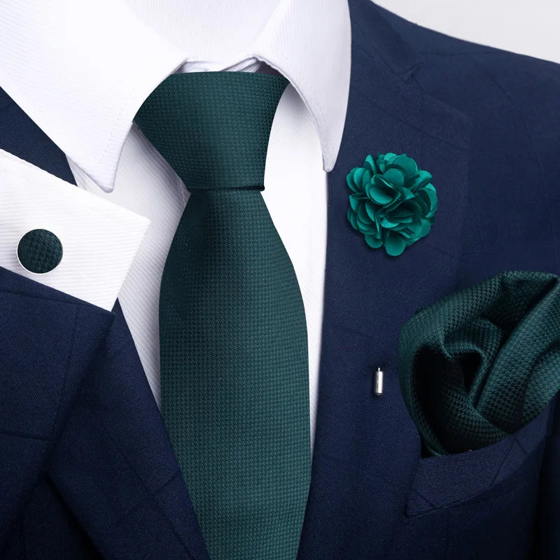 Luxury Mens Ties Floral Black Gold Ties Paisley NeckTie Pocket Square Cufflinks Brooch Set Men's Wedding Party Tie Good Vibrations