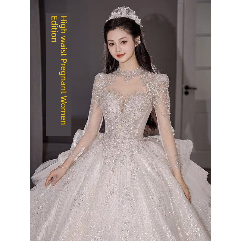 Primary Wedding Dress 2024 Bride New Arrival French Advanced Texture Pregnant Women Heavy Industry Vintage Court Style Trailing Long Sleeves Good Vibrations