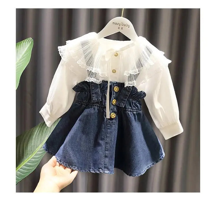 Girls Baby Clothing Set Spring and Autumn New Fashion Korean Edition Children's Denim Skirt Shirt Two Piece Set Good Vibrations