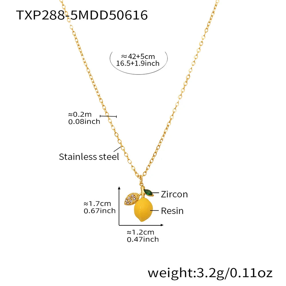 Nivora Resin Fruit Lemon Pendant Necklace For Women Imitation Pearl Stainless Steel Zircon Handmade Strand Beads Choker Jewelry Good Vibrations