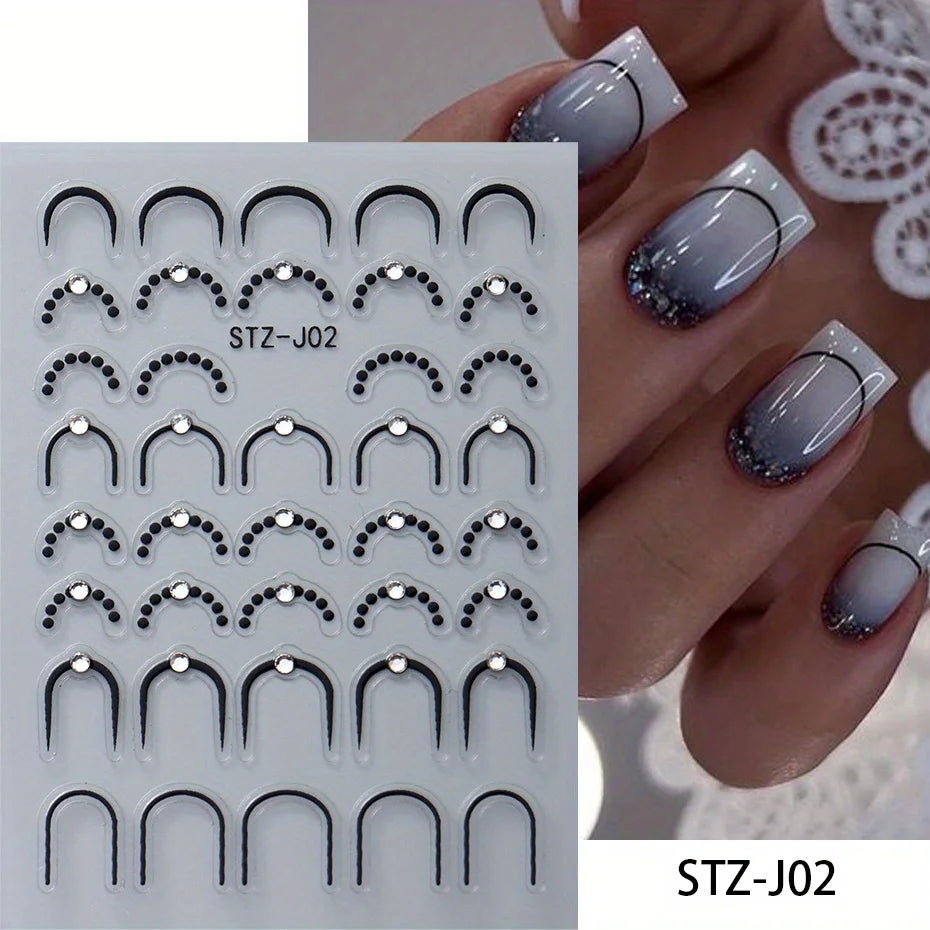 Silver Gold Lines Stripe Nail Sticker Decals Metal Strip Luxury Nails Slider 3D Self Adhesive Design Nail Art Stickers Paper Good Vibrations