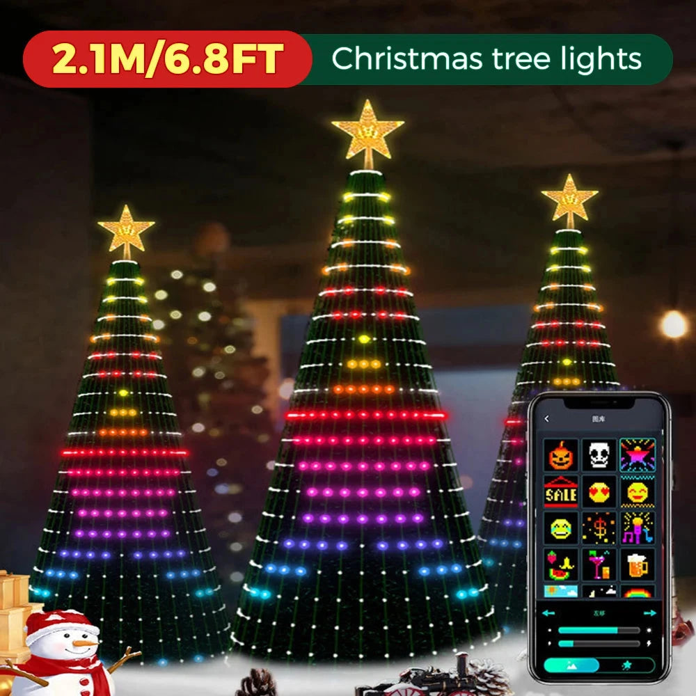 Smart Christmas Tree Lights with Star Topper, Music Sync Outside String Lamps with Remote & APP Controlled for Yard Display Good Vibrations