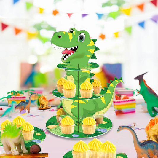 Dinosaur Cupcake Stand Birthday Party Decoration Kids Boy Girl Dino Wedding Birthday Party Supplies Favors Baby Shower Decor Good Vibrations