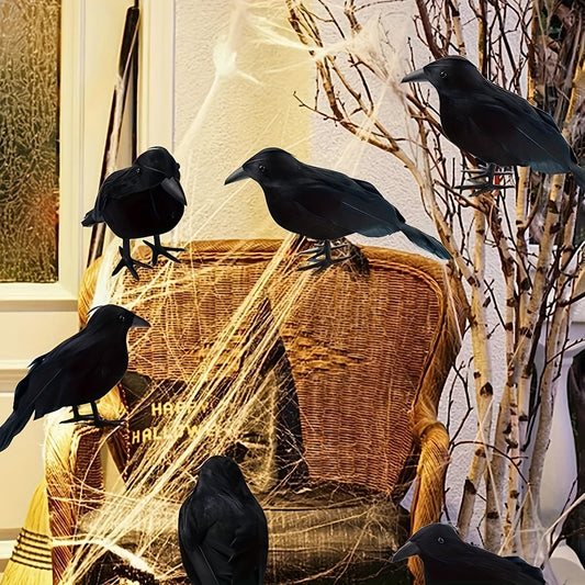 Realistic Black Raven Set with Lifelike Artificial Feathers - Authentic Vintage Style Halloween Decor Props with Realistic Touch Good Vibrations