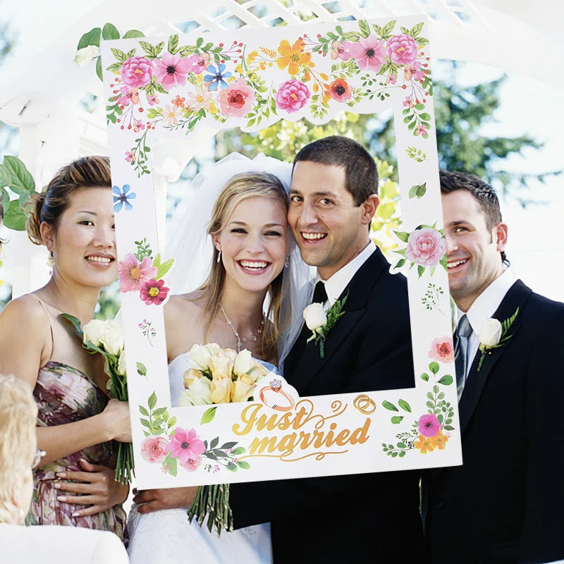 Just Married Photo Booth Frame Props Banner Wedding Decoration Mr Mrs Photobooth Props Latex Balloons Hen Party Bride Groom Good Vibrations