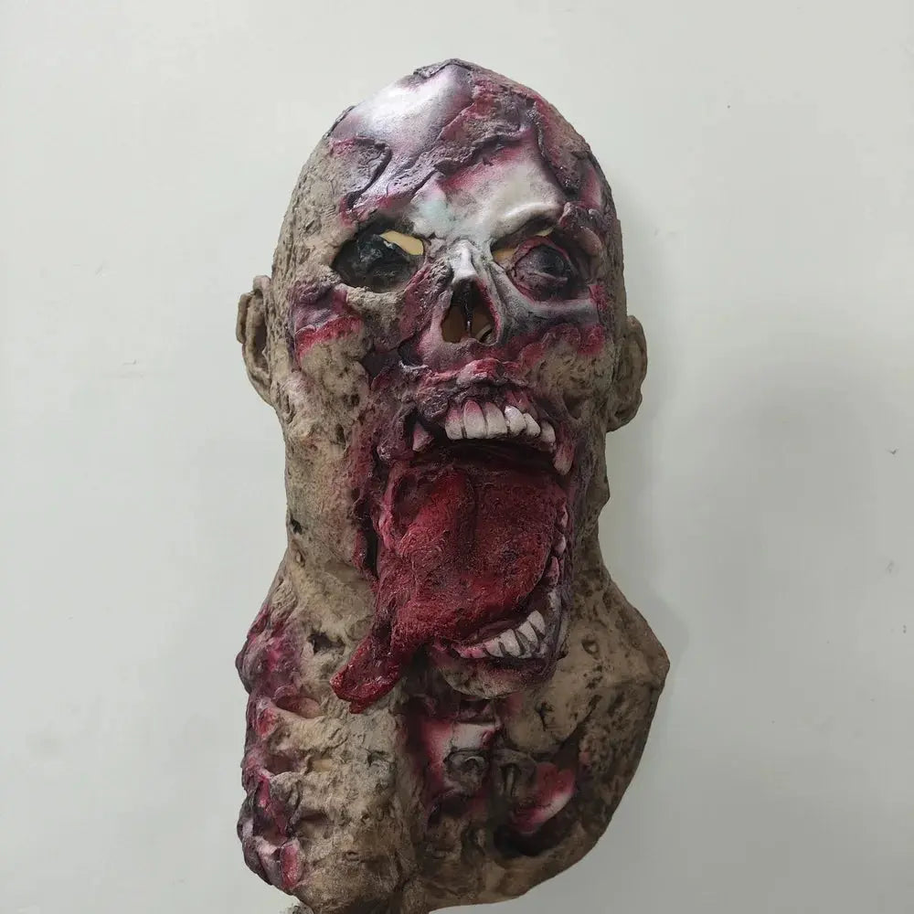 Halloween Horror Walking Dead Zombie Full Head Mask Adult Latex Zombie Mask Scary Spit Out Tongue Full Face Stage Show Face Mask Good Vibrations