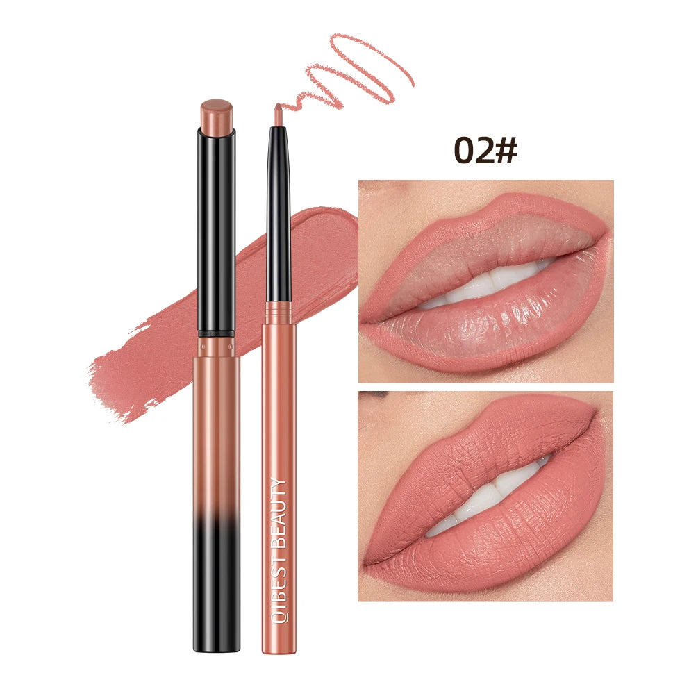 QIBEST Matte Nude Lipstick Pen Long Lasting Lipliner Lip Pencil Waterproof Lip Liner Contour Sexy Red Lip Makeup Set For Women Good Vibrations