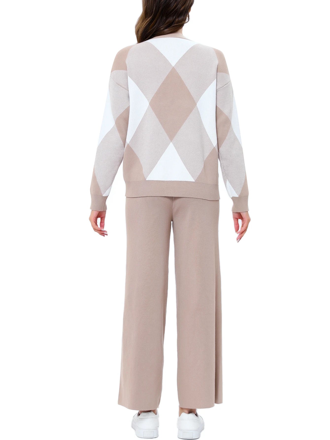 GIGOGOU CHIC Wide Leg Pants Spring Autumn Women Cardigan Set Fashion Knit Outwear 2piece Sweater Tracksuit Good Vibrations