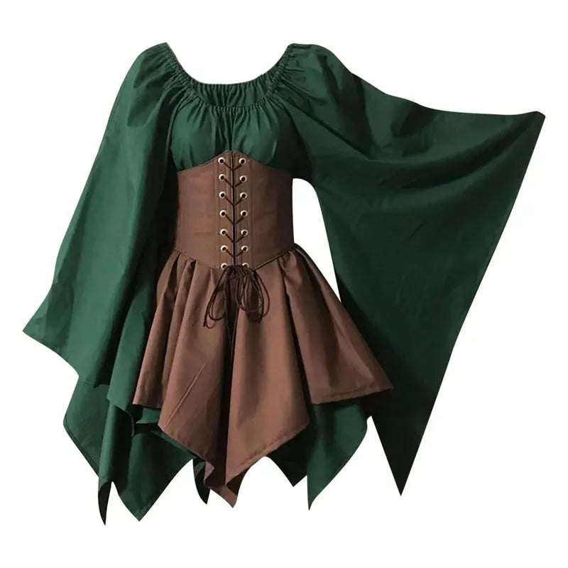 Medieval Costume Women Renaissance Medieval Dress Fairy Elf Traditional Irish Viking Costume Elf Ear for Halloween Party Good Vibrations