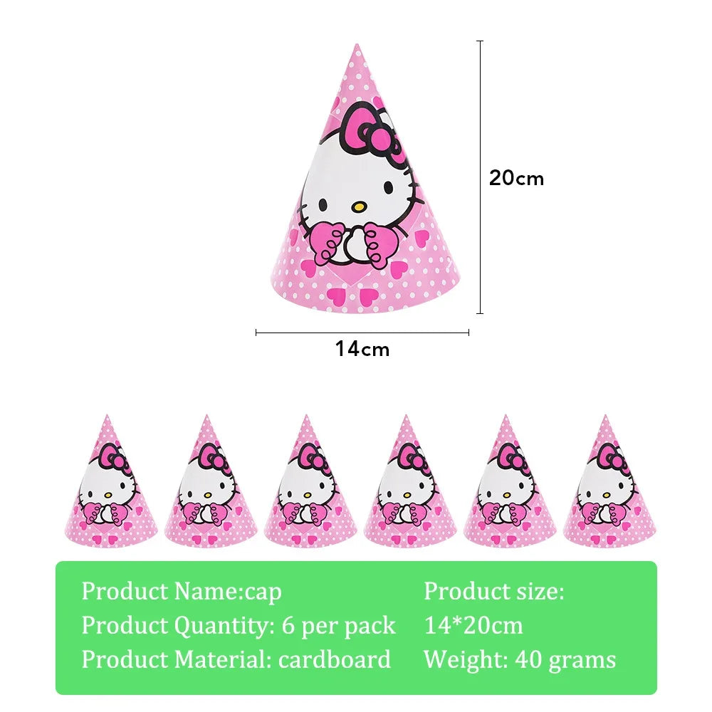 Hello Kitty Theme Girls Birthday Party Disposable Tableware Paper Cup Plate Balloon Kids Favors KT Balloon Party Decor Supplies Good Vibrations