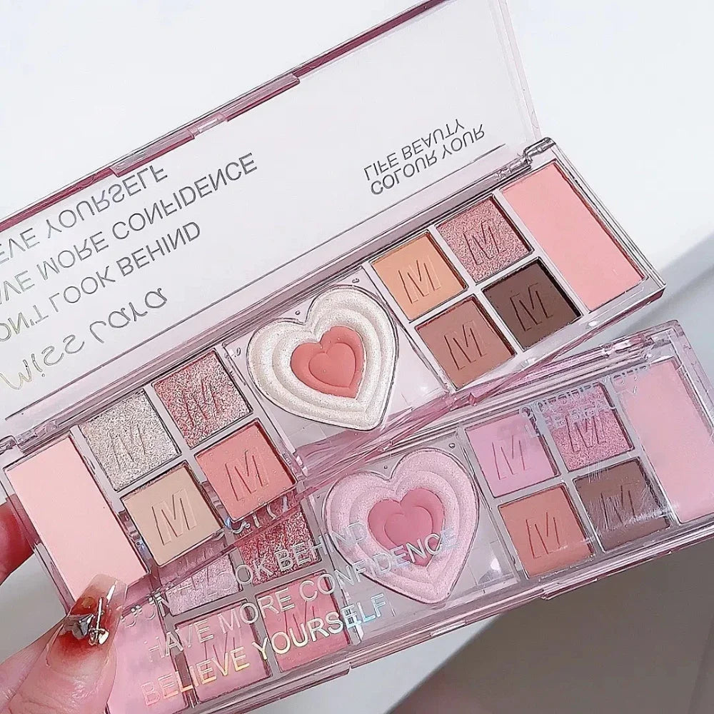 12 Colors Love Heart Eyeshadow Palette Nude Natural Glitter Pink Low Saturation Eye Shadows Pallet Delicate Eye Makeup Cosmetic Good Vibrations
