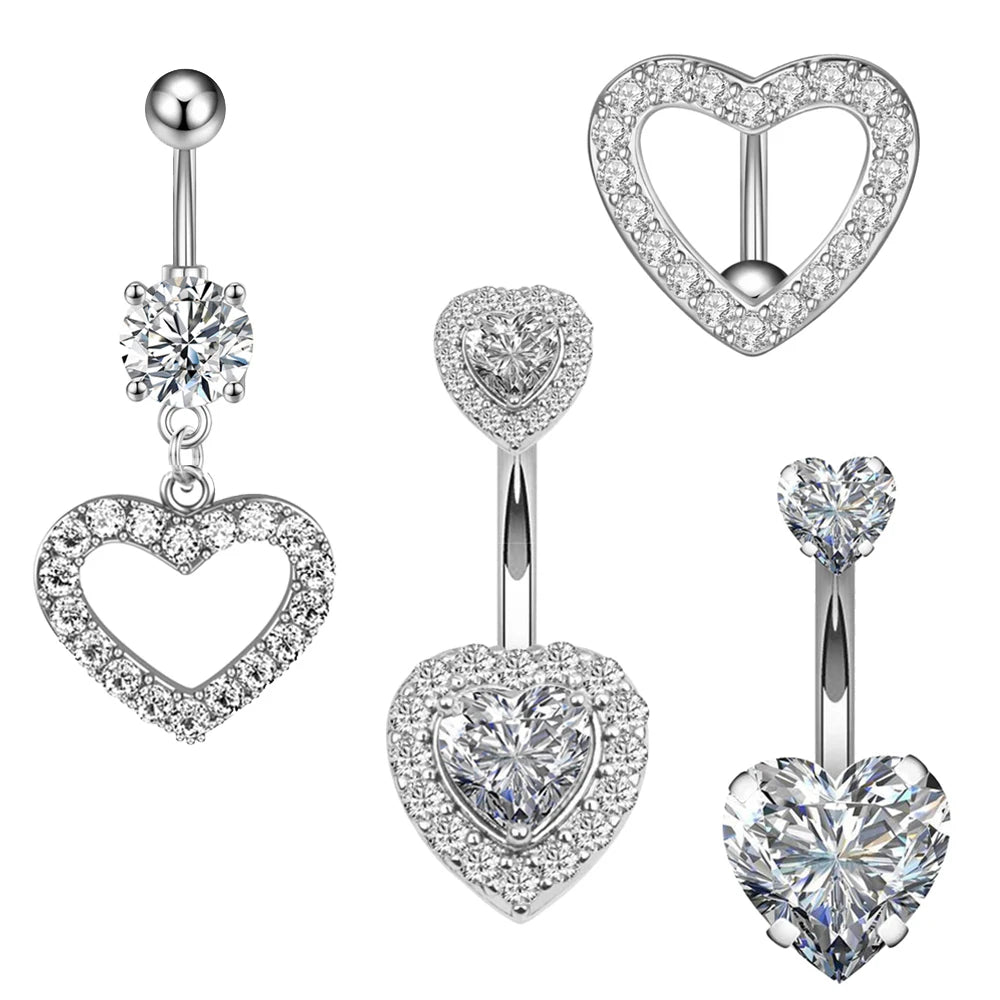 3-5pcs/Lot Belly Button Ring Sets Heart Butterfly Flower Dangled Belly Piercing Nombril 14G Curved Navel Rings Jewelry for Women Good Vibrations Adult Super Store