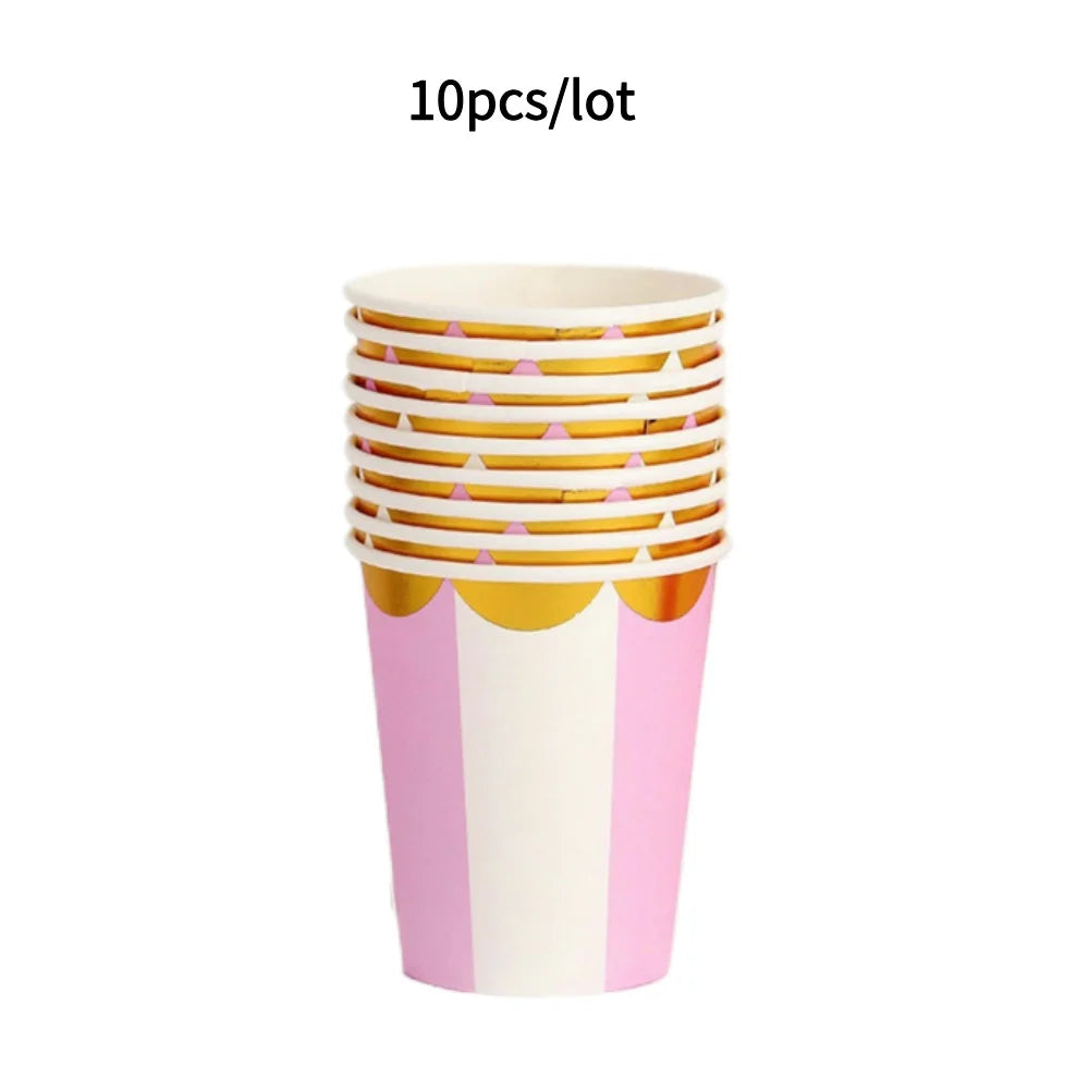 10PCS Colored Paper Cups Gold Dot Pink Blue Disposable Cup Wedding Birthday Party Disposable Tableware Disposable Paper Cup Set Good Vibrations
