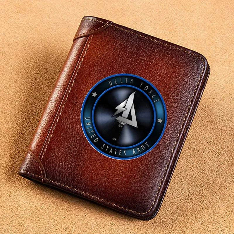 High Quality Genuine Leather Men USA FBI Department Of Justice Printing Cover Short Card Holder Purse Luxury Brand Male Wallet Good Vibrations