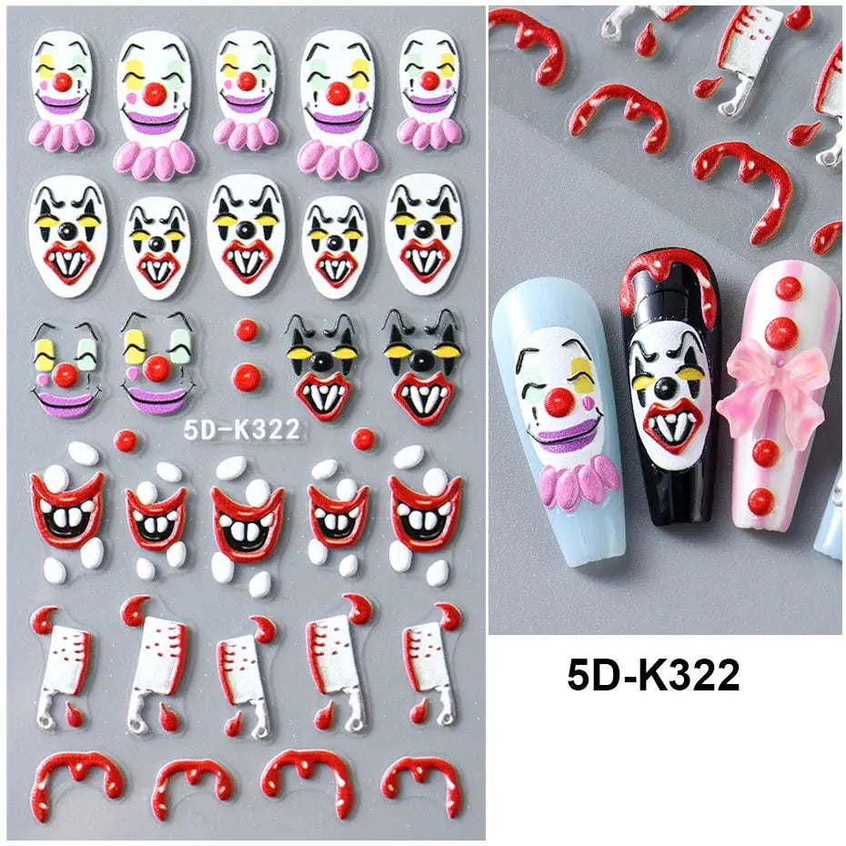 5D Halloween Nail Stickers White Bones Design Spooky Ghost Pumpkin Sliders for Nails Glitter Heart Spider Web Manicure Decals Good Vibrations