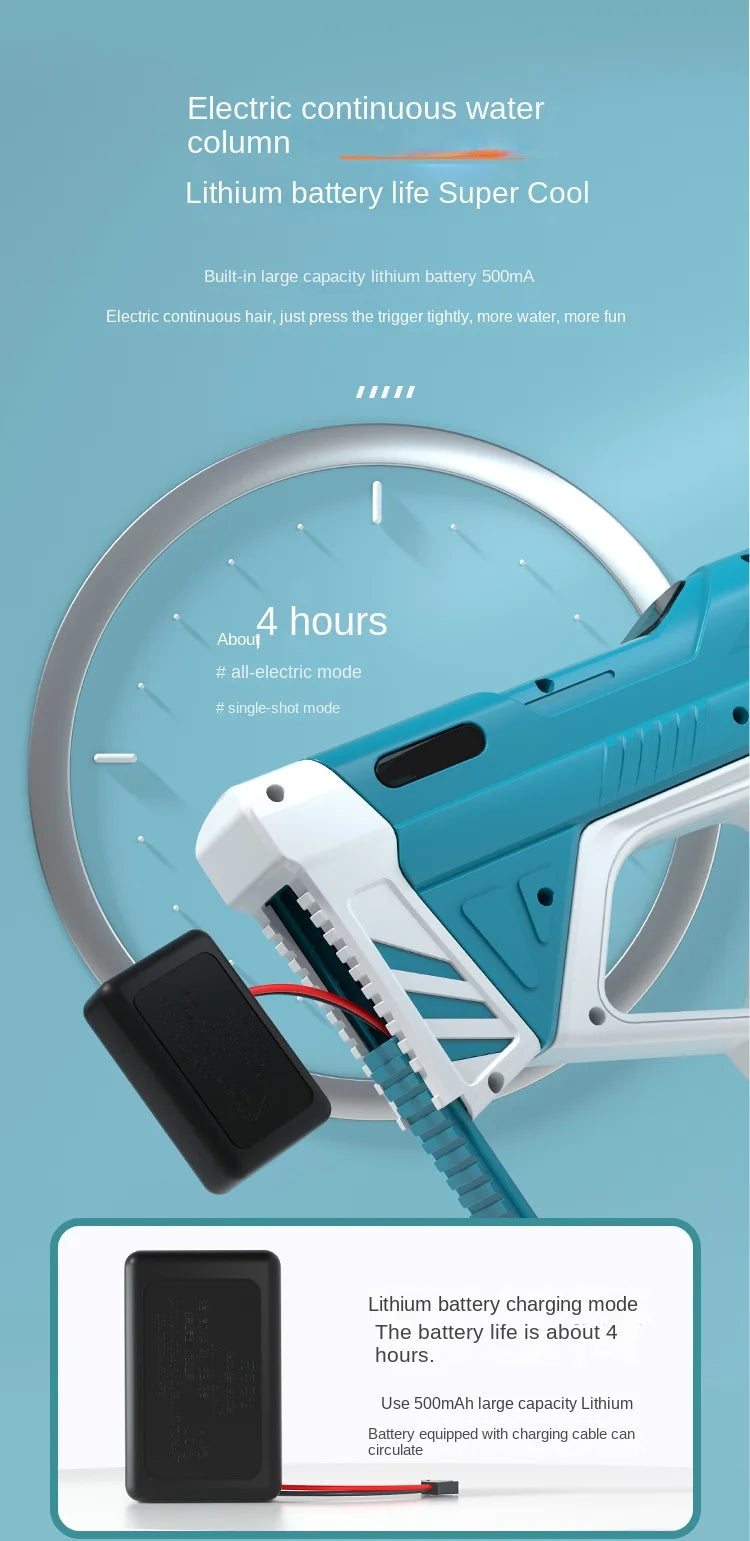 New Water Gun Electric Full Continuous Firing Toy Summer Beach Pool Water Toy Gun Fully Automatic Water Absorption Toys for Kids Good Vibrations