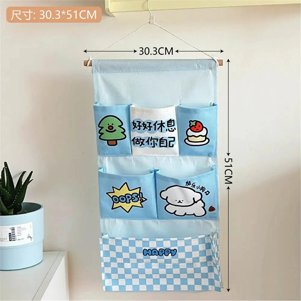 Cute Wall Storage Bags Hanging Pockets Cute Wall Mounted Storage Bag Organizer Kawaii Cartoon Sundries Office Container Pouchs Good Vibrations