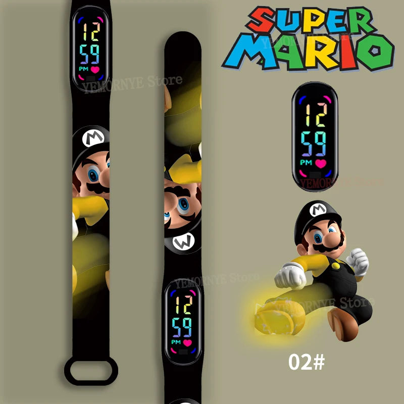 Mario Bros Children's Watches Action Figures Luigi Princess Peach Yoshi Bowser kids Sport Wristband Waterproof Digital Watch Toy Good Vibrations