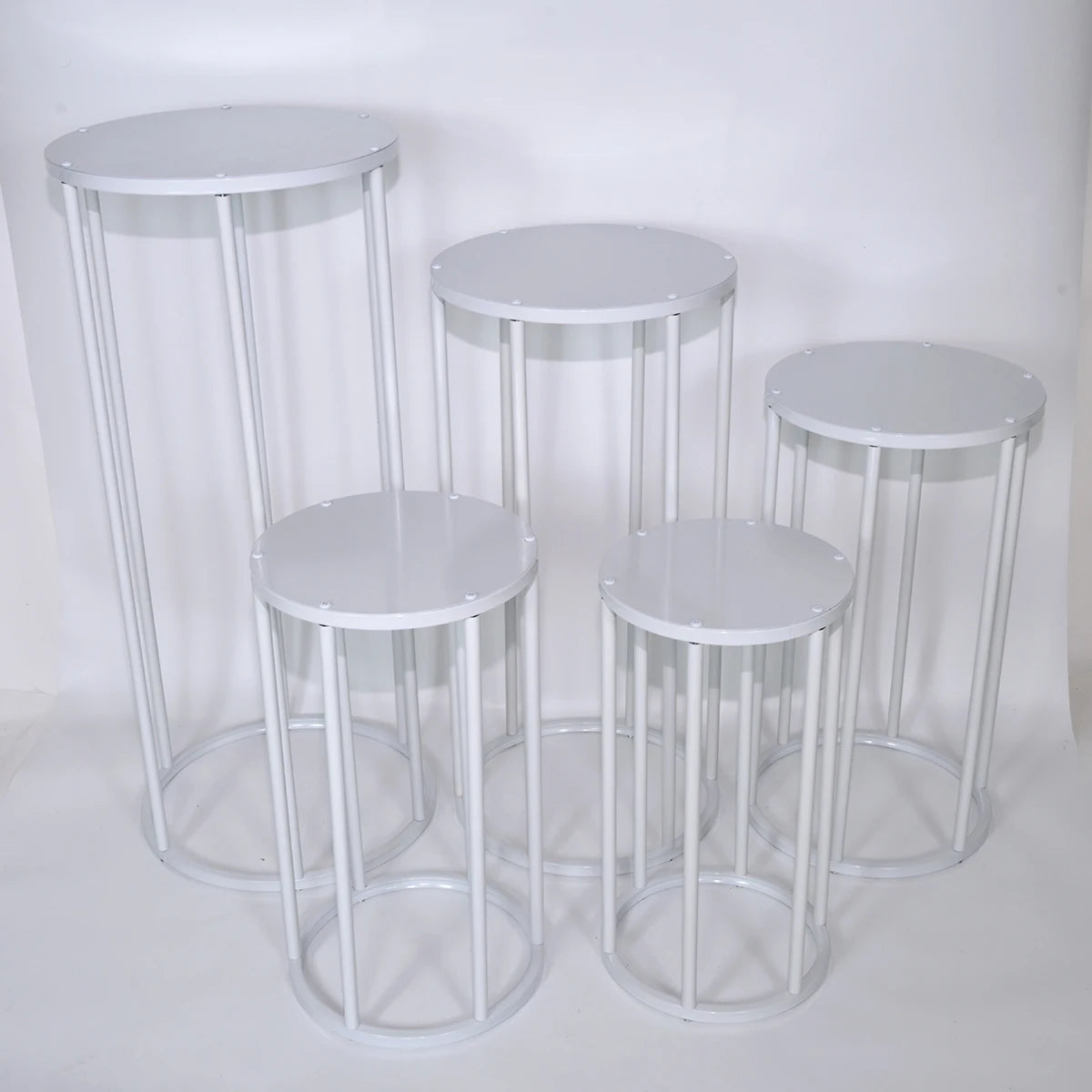 White Cylinders Cake Table Party Wedding Decoration Cylindrical Cloth Cover Stand Dessert Bar Photograph Background Good Vibrations