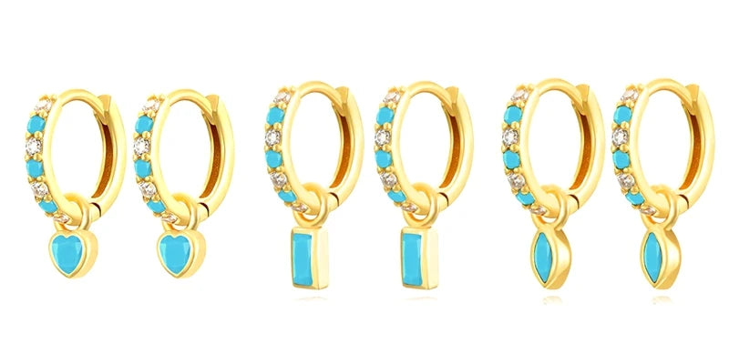 925 Sterling Silver Needle Summer Blue Earrings Trend 18K Gold Hoop Earrings for Women Fashion Puncture Jewelry Ear Accessories Good Vibrations