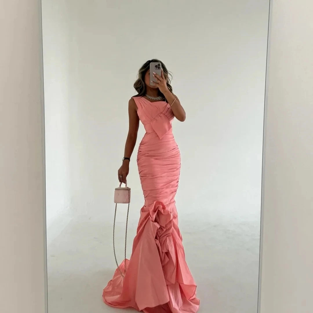 Pink Formal Women Long Bespoke Occasion Gown Evening Dresses Prom Pastrol Unisex Jersey Retro Dubai Saudi Arabic Customized