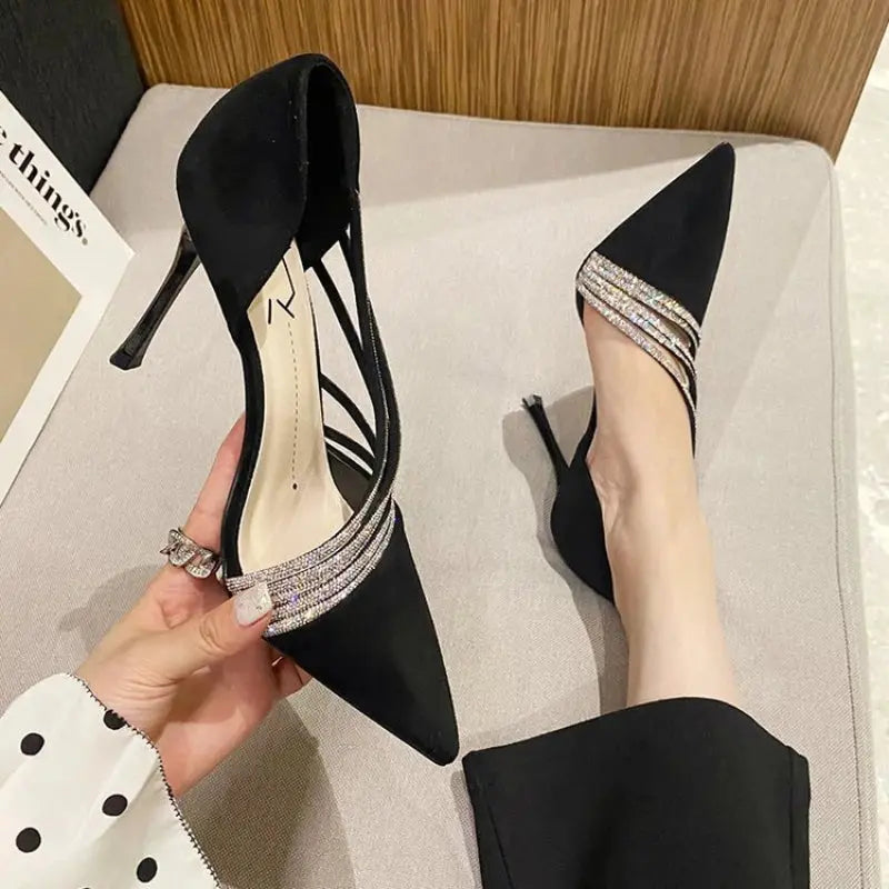 Women Evening Party High Heels New Pumps Elegant Ladies Pointed To Black Strappy Stripper Shoes for Women Good Vibrations