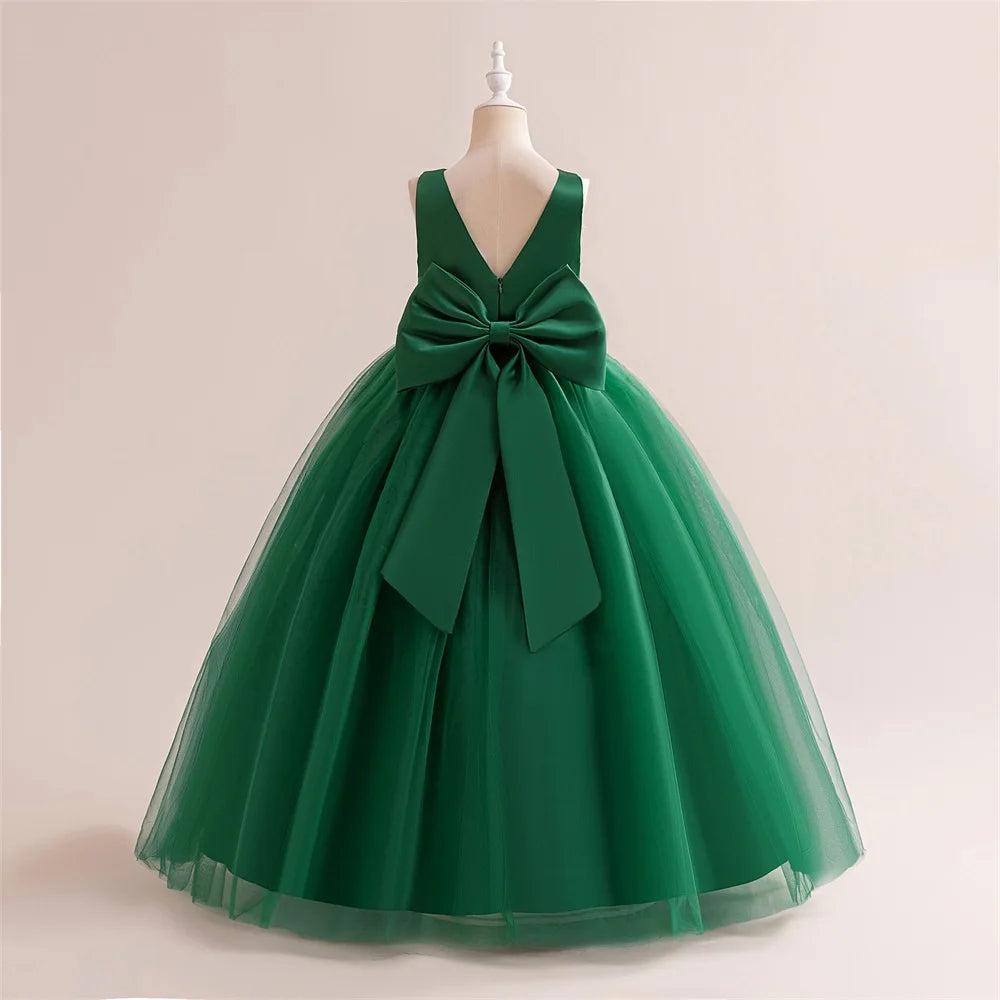 Girl Long White Bridesmaid Dresses For Wedding Prom Gown Big Bow Girls Party Dress Kids First Communiom Formal Evening Vestidos Good Vibrations